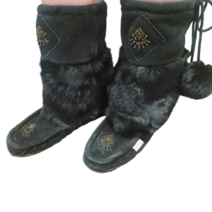 Rabbit Fur and Leather Soft Moc boots
